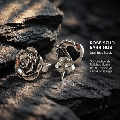 Sterling Silver Rose Stud Earrings Lifestyle Product Shot