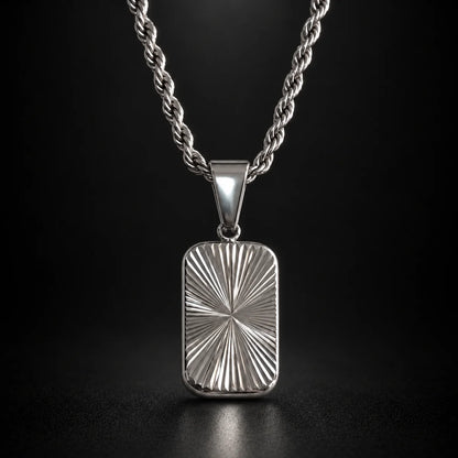 sunburst dog tag necklace black background hero