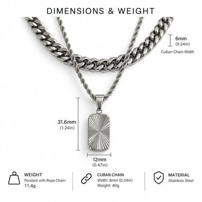 sunburst dog tag necklace dimensions and weight
