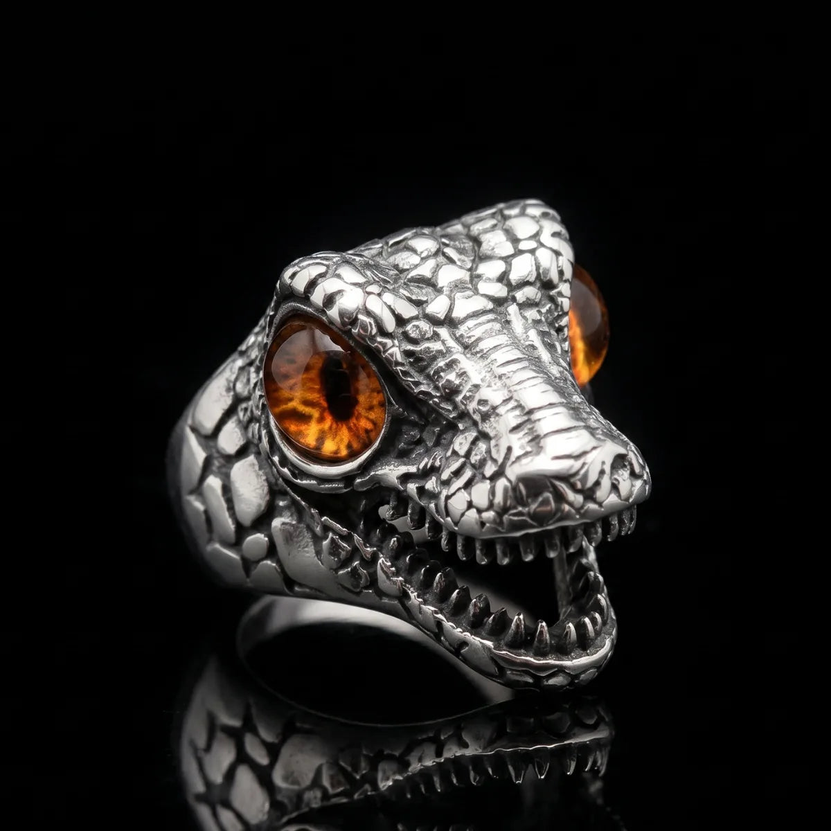 T-Rex Eye Ring Brown Eye Front View Mens Dinosaur Jewelry