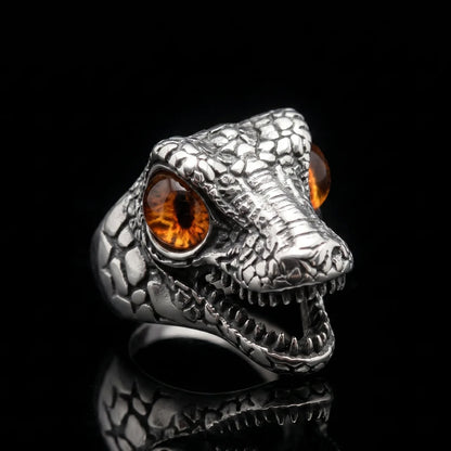 T-Rex Eye Ring Brown Eye Front View Mens Dinosaur Jewelry