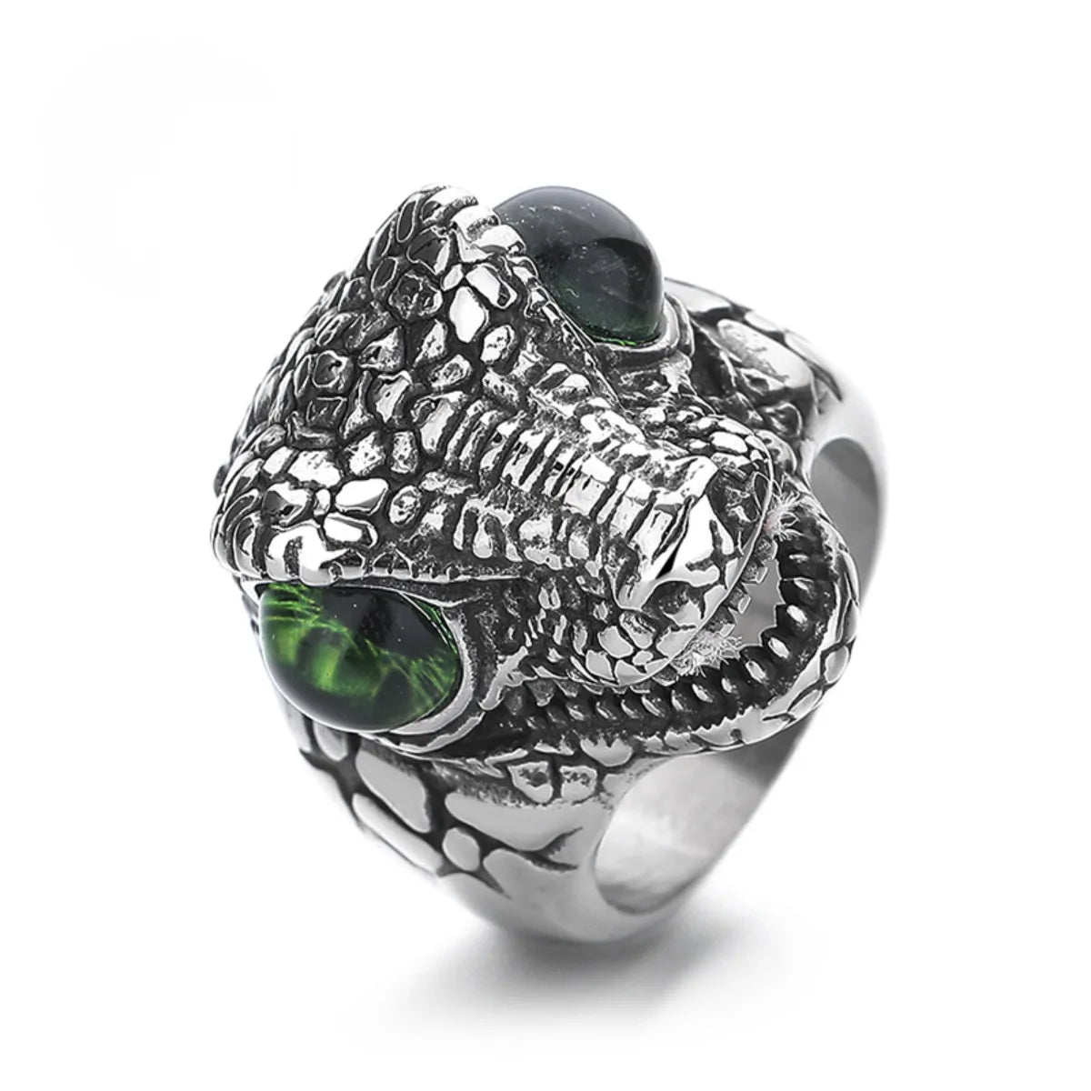 T-Rex Eye Ring Green Eye White Background Alternative Biker Accessories