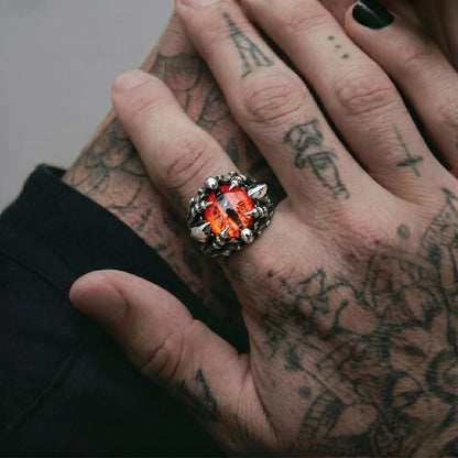 Tattooed Hand Wearing Dragon Eye Ring Red Eye Alternative Biker Accessories