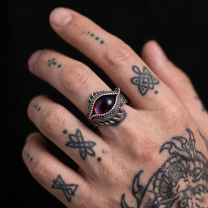 Tattooed Hand Wearing Scaled Eye Ring Gothic Monster Jewelry