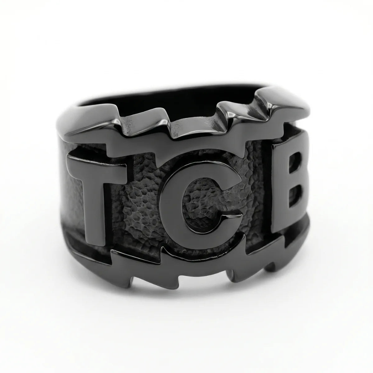 TCB Ring Black White Background Edgy Mens Statement Jewelry