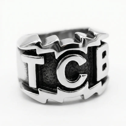 TCB Ring Silver White Background Minimalist Biker Accessories