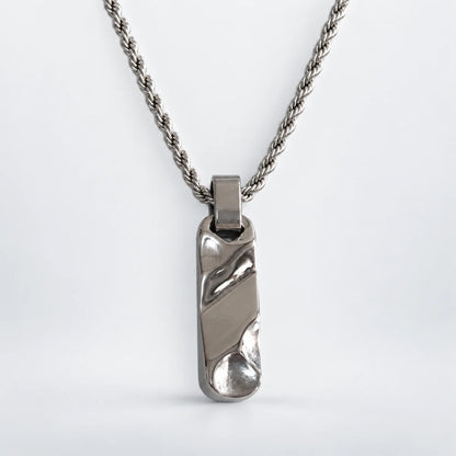 textured bar necklace with rope chain white background