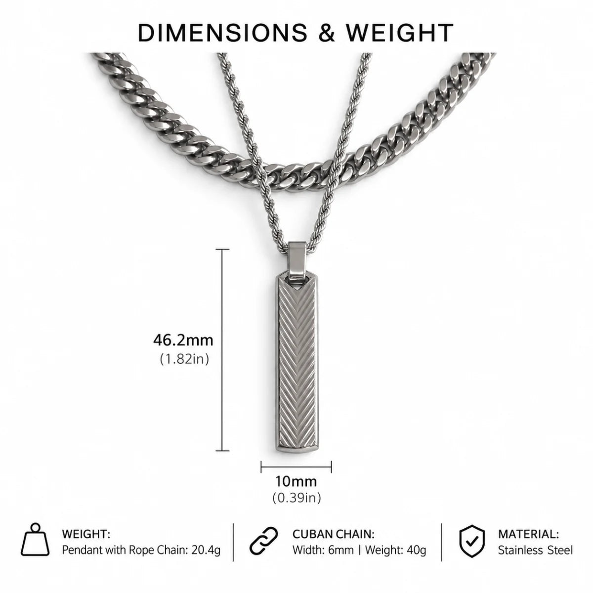 textured vertical bar necklace dimensions and weight