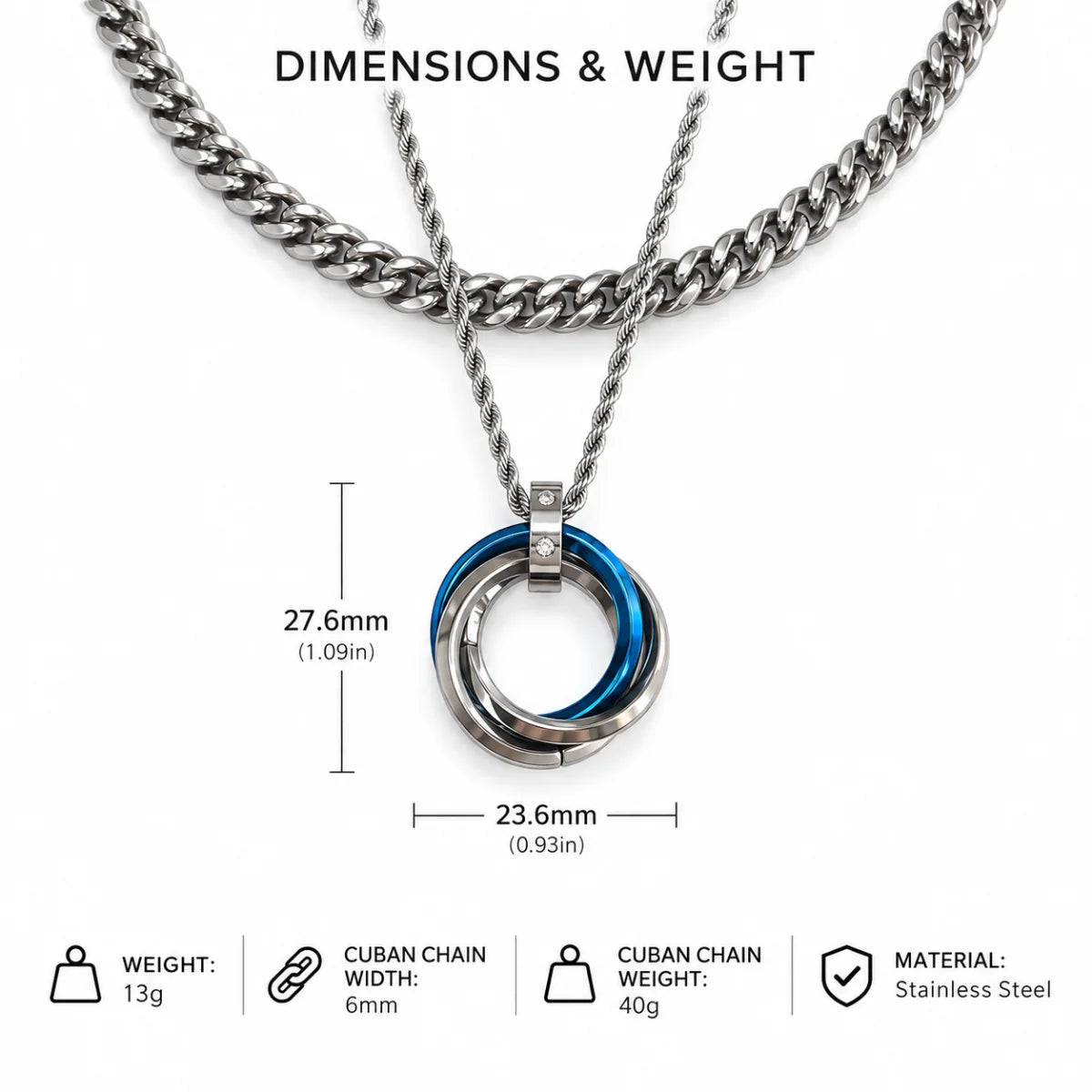 three ring necklace dimensions and weight
