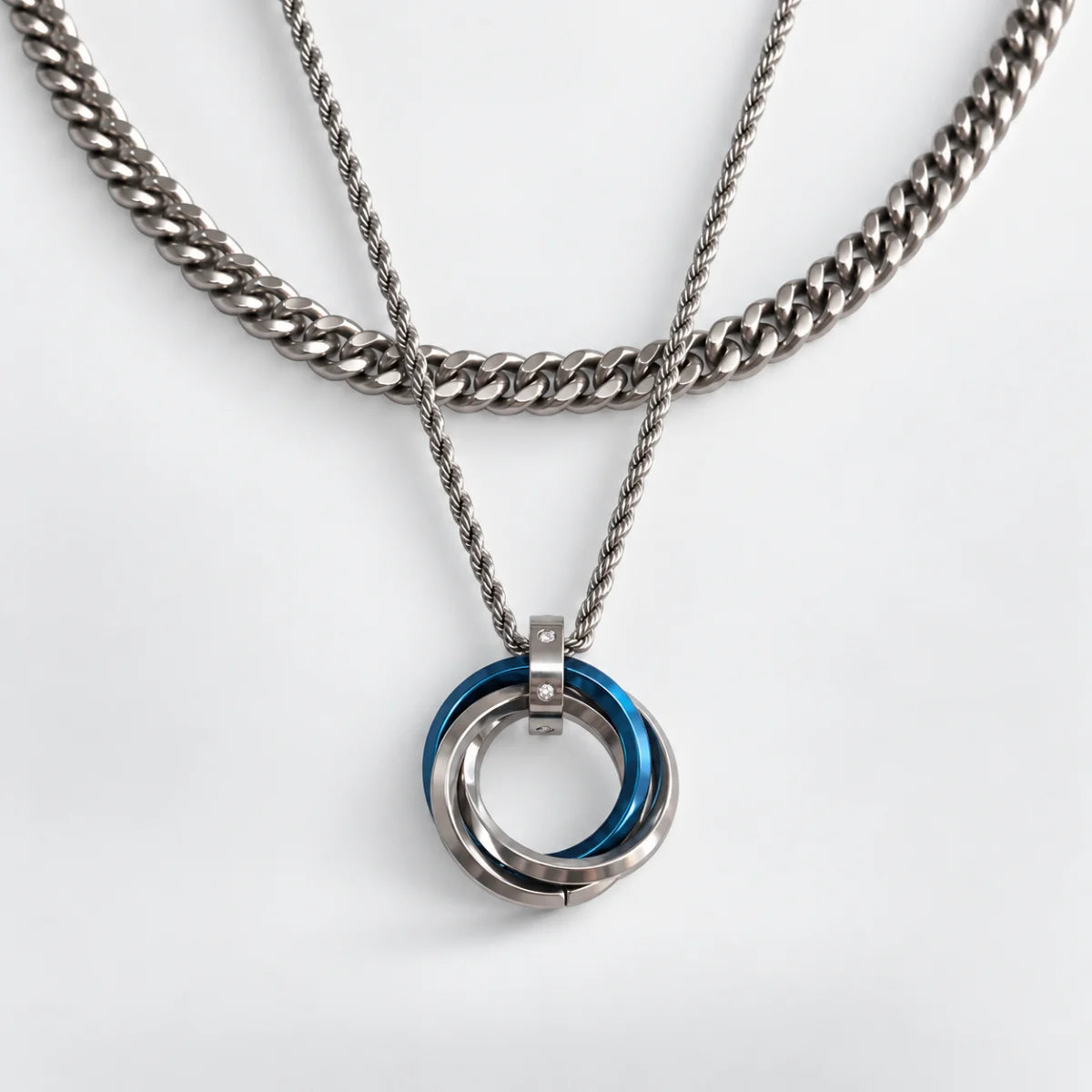 three ring necklace layered set white background