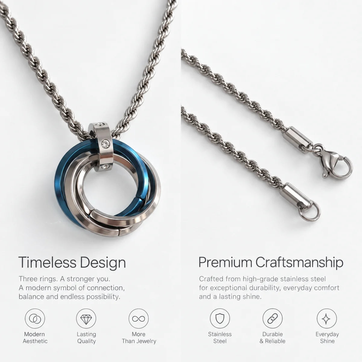 three ring necklace rope chain product details