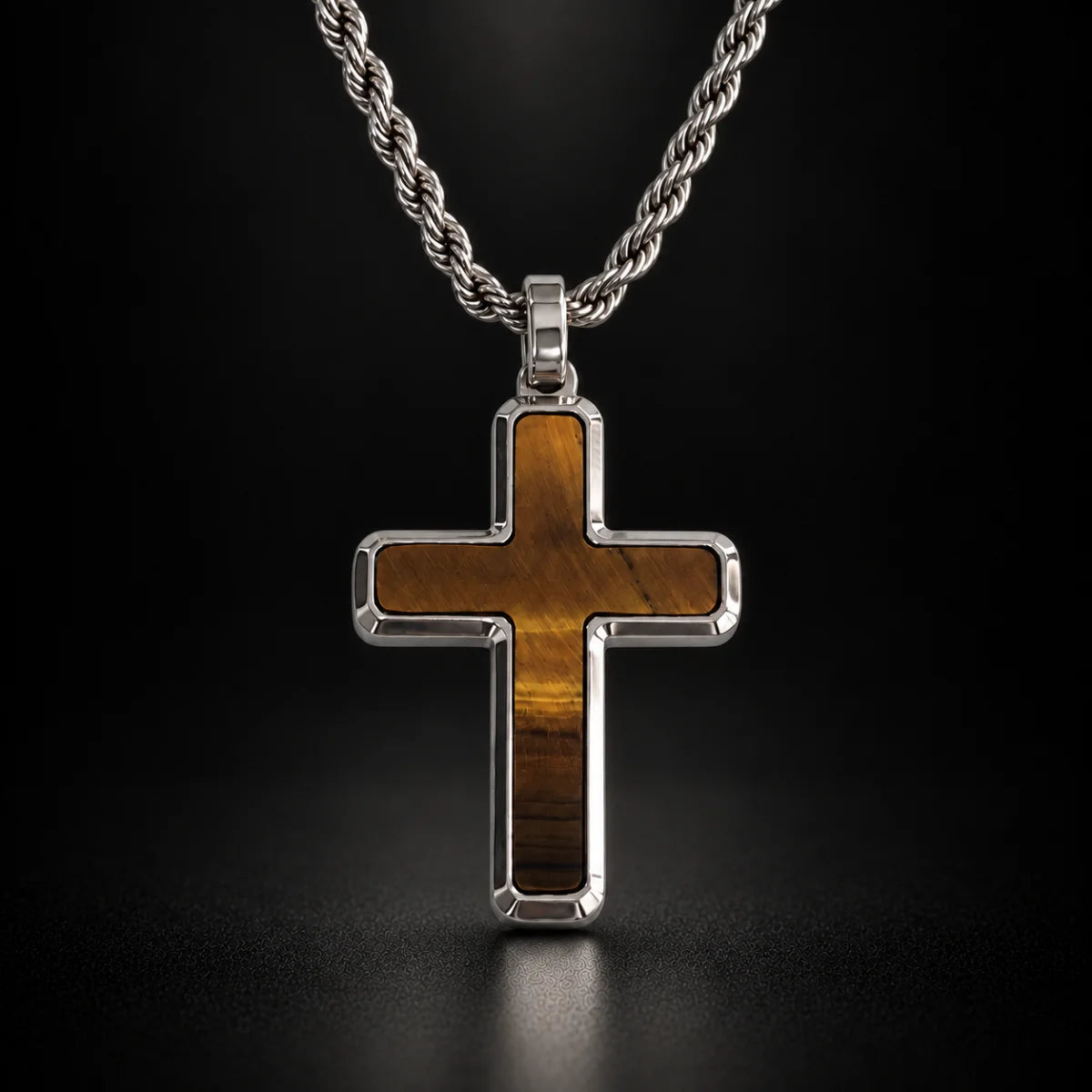 tiger eye cross necklace black background hero