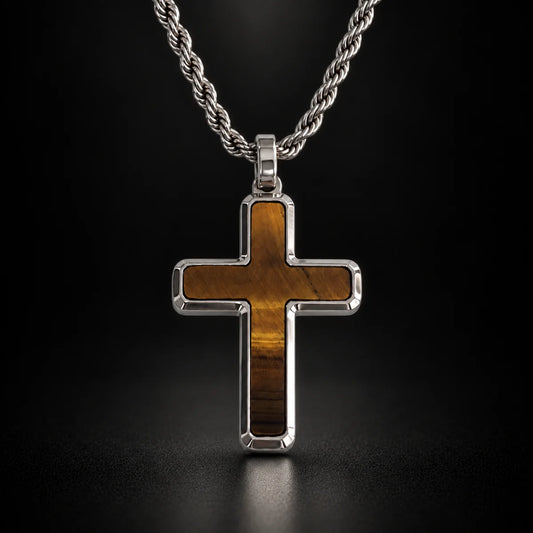 tiger eye cross necklace black background hero