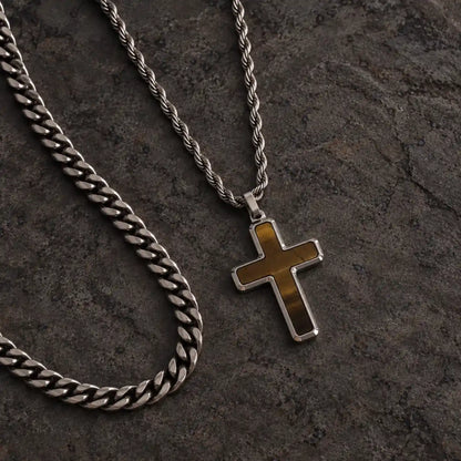 tiger eye cross necklace layered set birds eye display