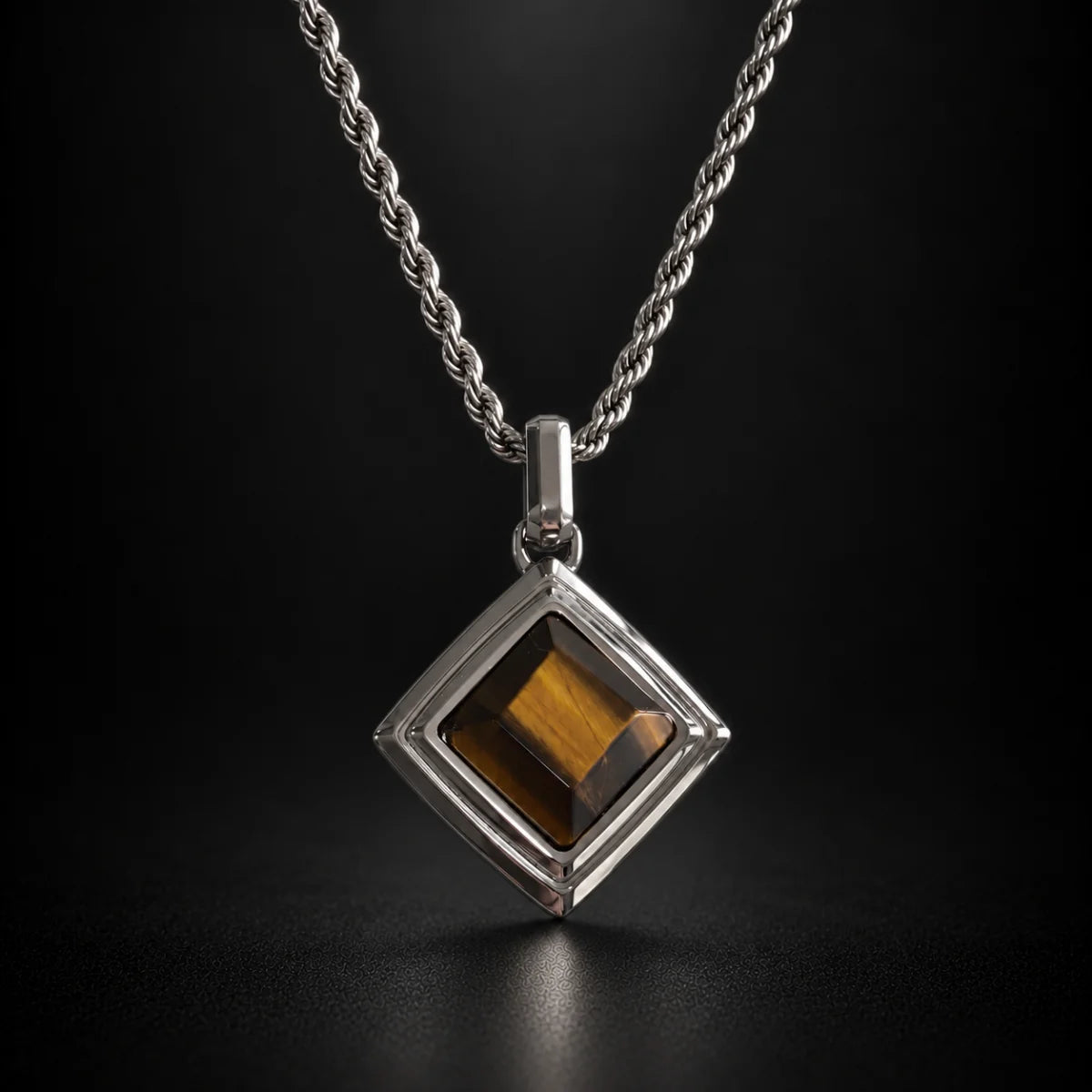 tiger eye geometric necklace black background hero