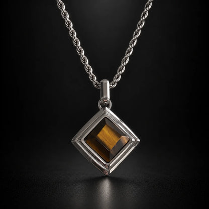 tiger eye geometric necklace black background hero