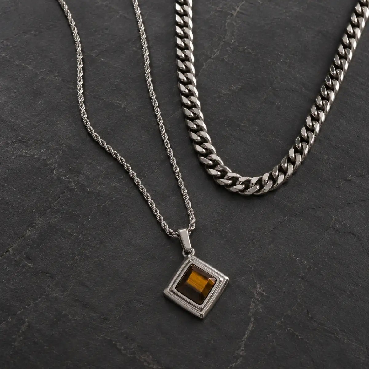tiger eye geometric necklace layered set birds eye display