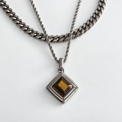 tiger eye geometric necklace layered set white background