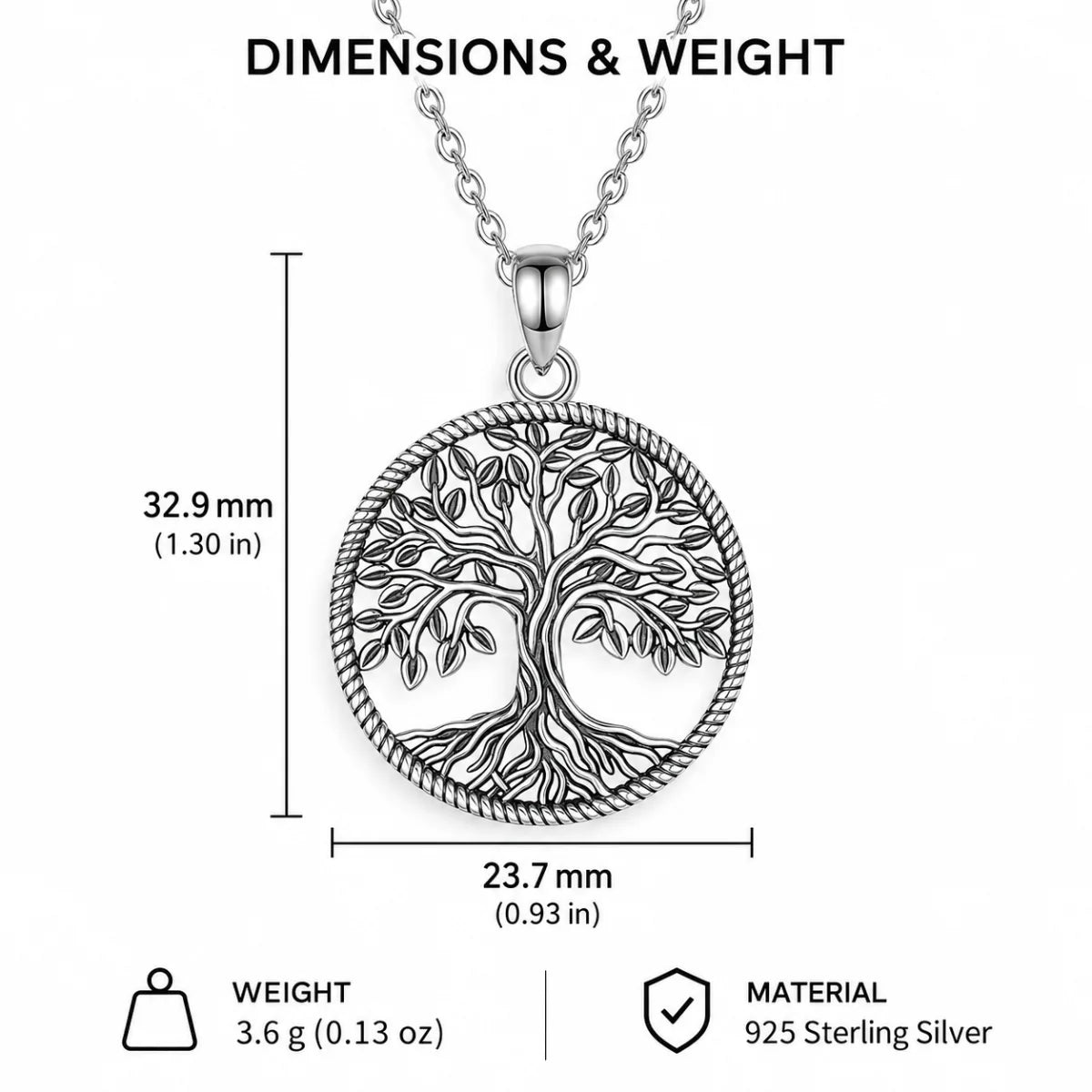 tree of life necklace rope border dimensions and weight