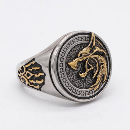 Tribal Wolf Signet Ring Silver And Gold