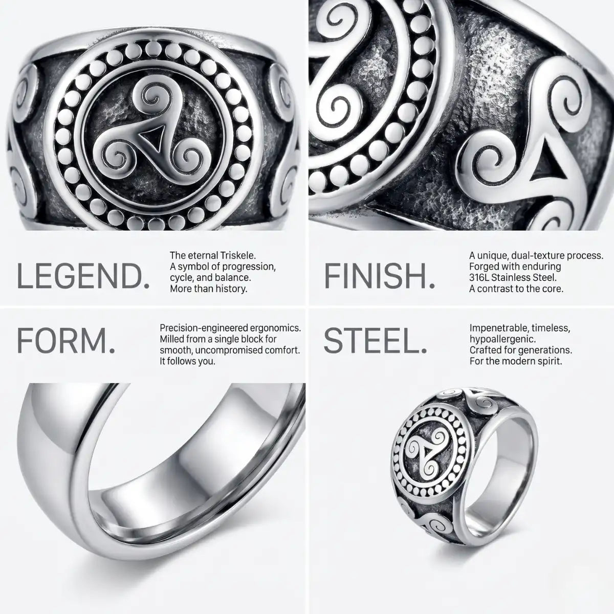 Triskele Ring Design Features Premium Stainless Steel Celtic Knot Jewelry