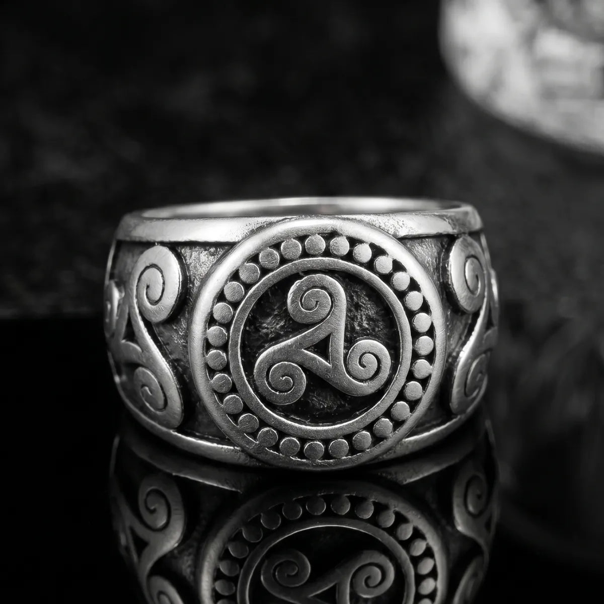 Triskele Ring Front View Premium Stainless Steel Mens Celtic Jewelry