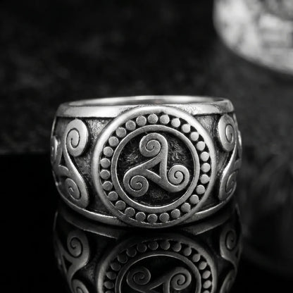 Triskele Ring Front View Premium Stainless Steel Mens Celtic Jewelry