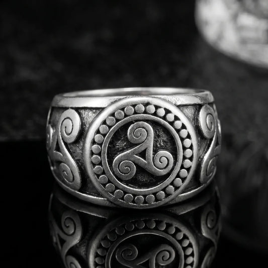 Triskele Ring Front View Premium Stainless Steel Mens Celtic Jewelry