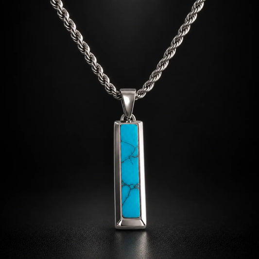 turquoise bar necklace black background hero