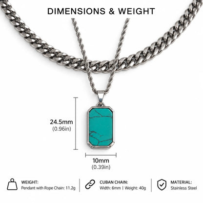 turquoise dog tag necklace dimensions and weight