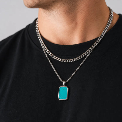 turquoise dog tag necklace layered set lifestyle black tee