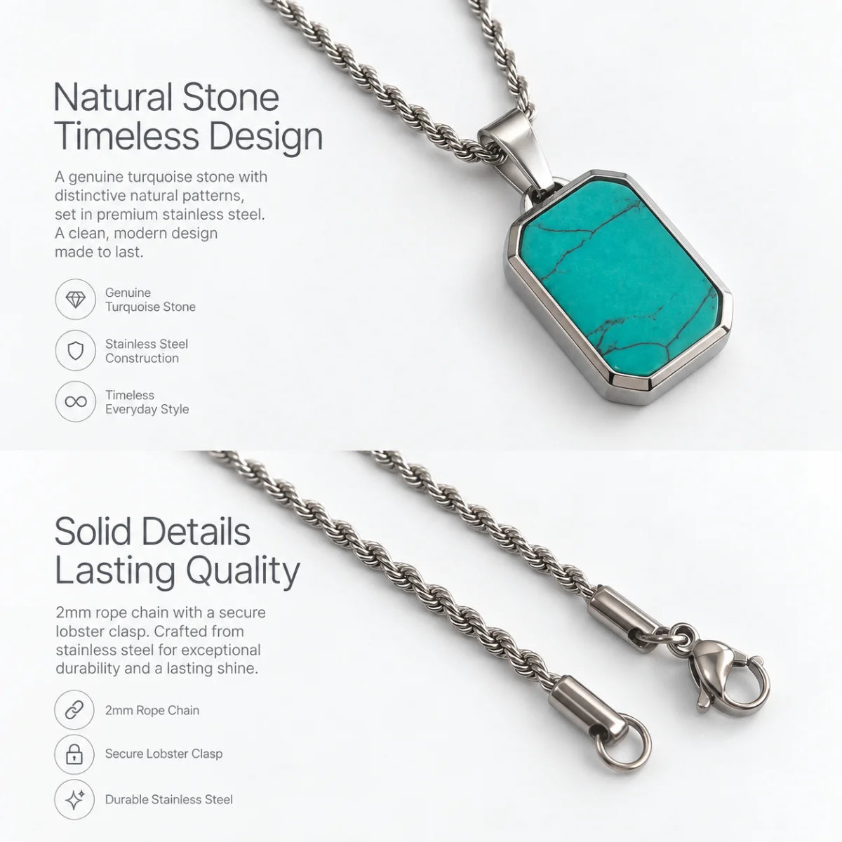 turquoise dog tag necklace rope chain product details