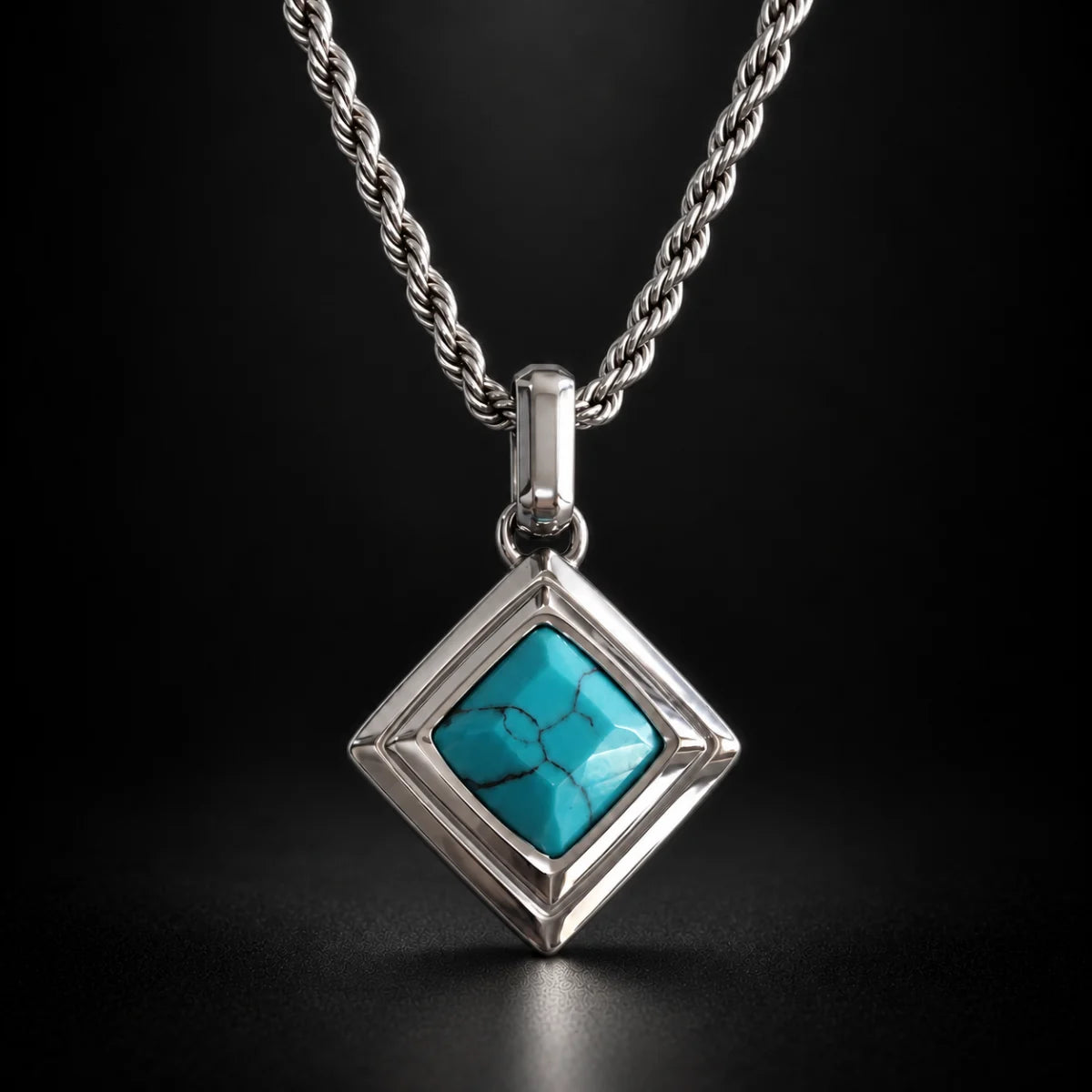 turquoise geometric necklace black background hero