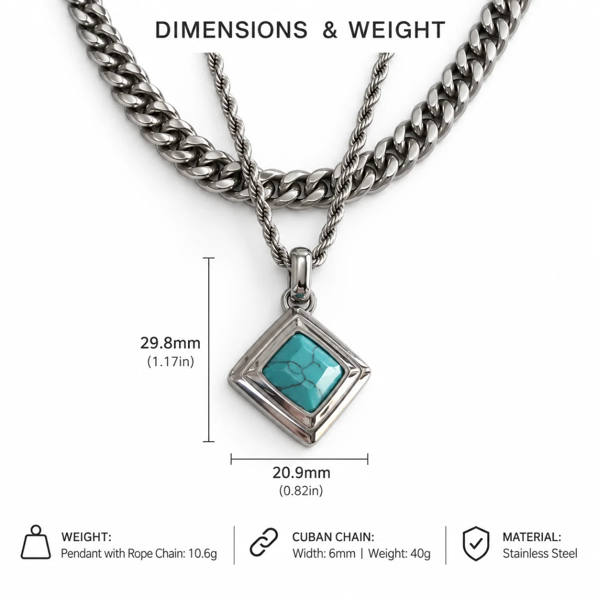 turquoise geometric necklace dimensions and weight