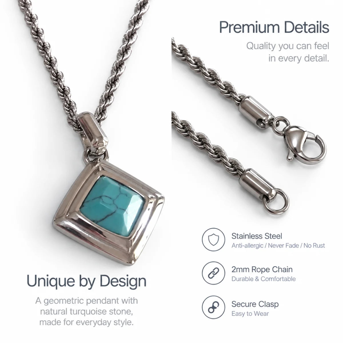 turquoise geometric necklace rope chain product details