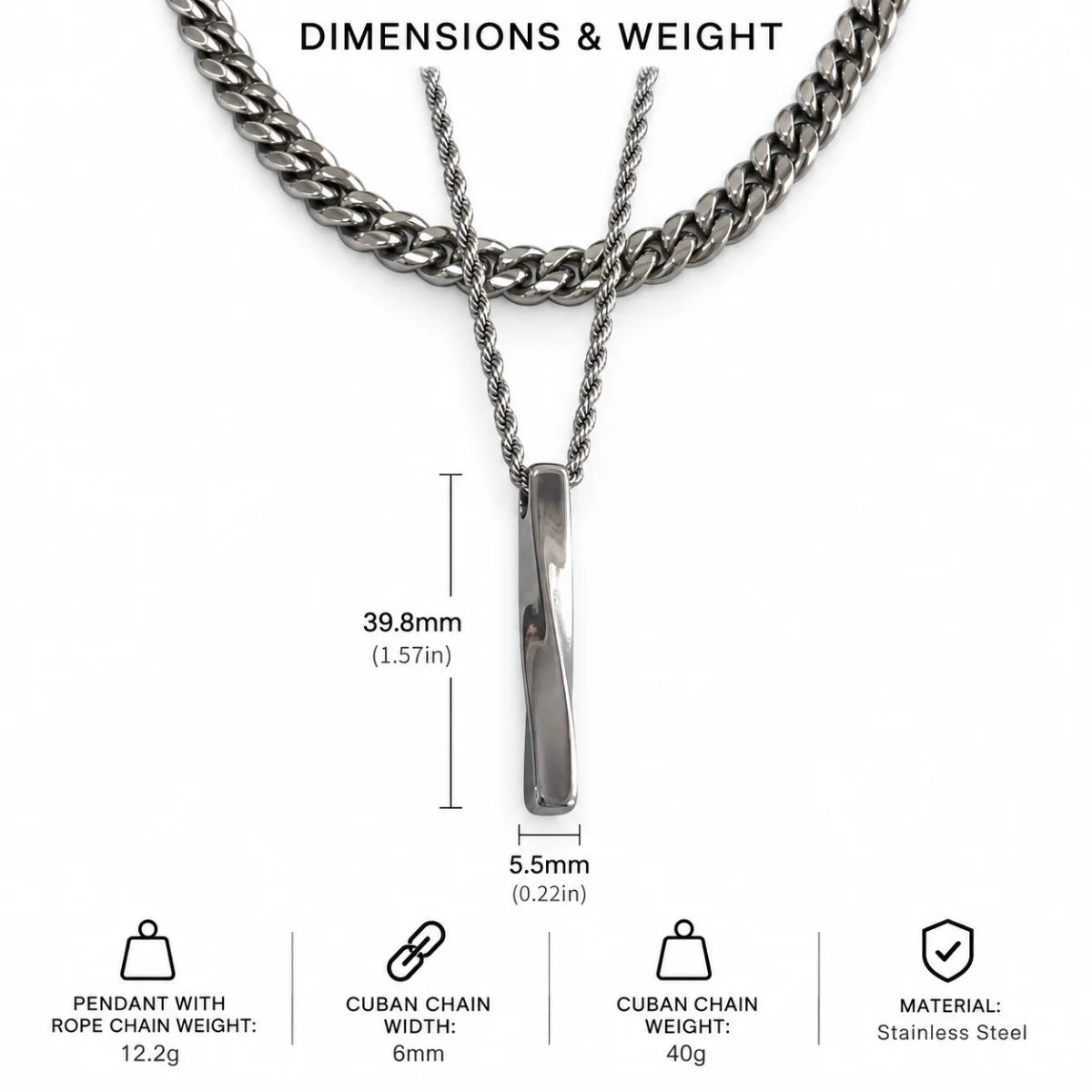 twist bar necklace dimensions and weight