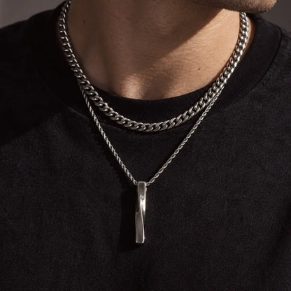 twist bar necklace layered set lifestyle black shirt