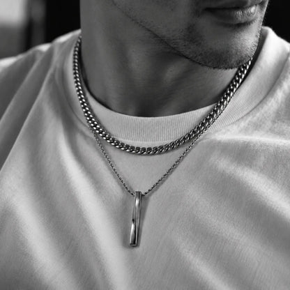 twist bar necklace layered set lifestyle white shirt