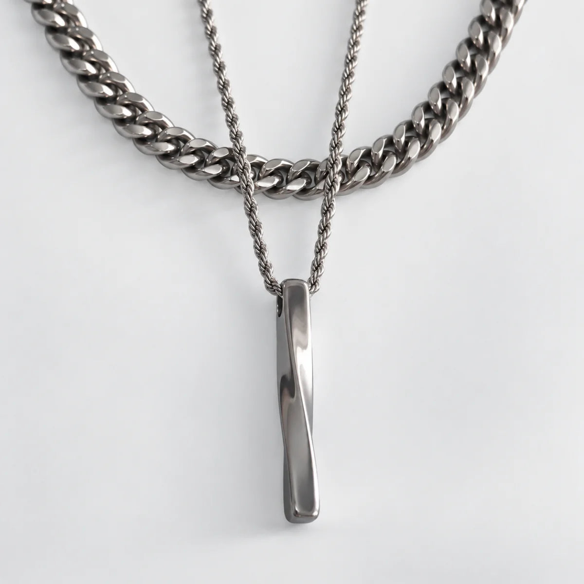twist bar necklace layered set white background