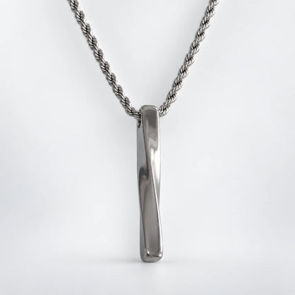 twist bar necklace with rope chain white background