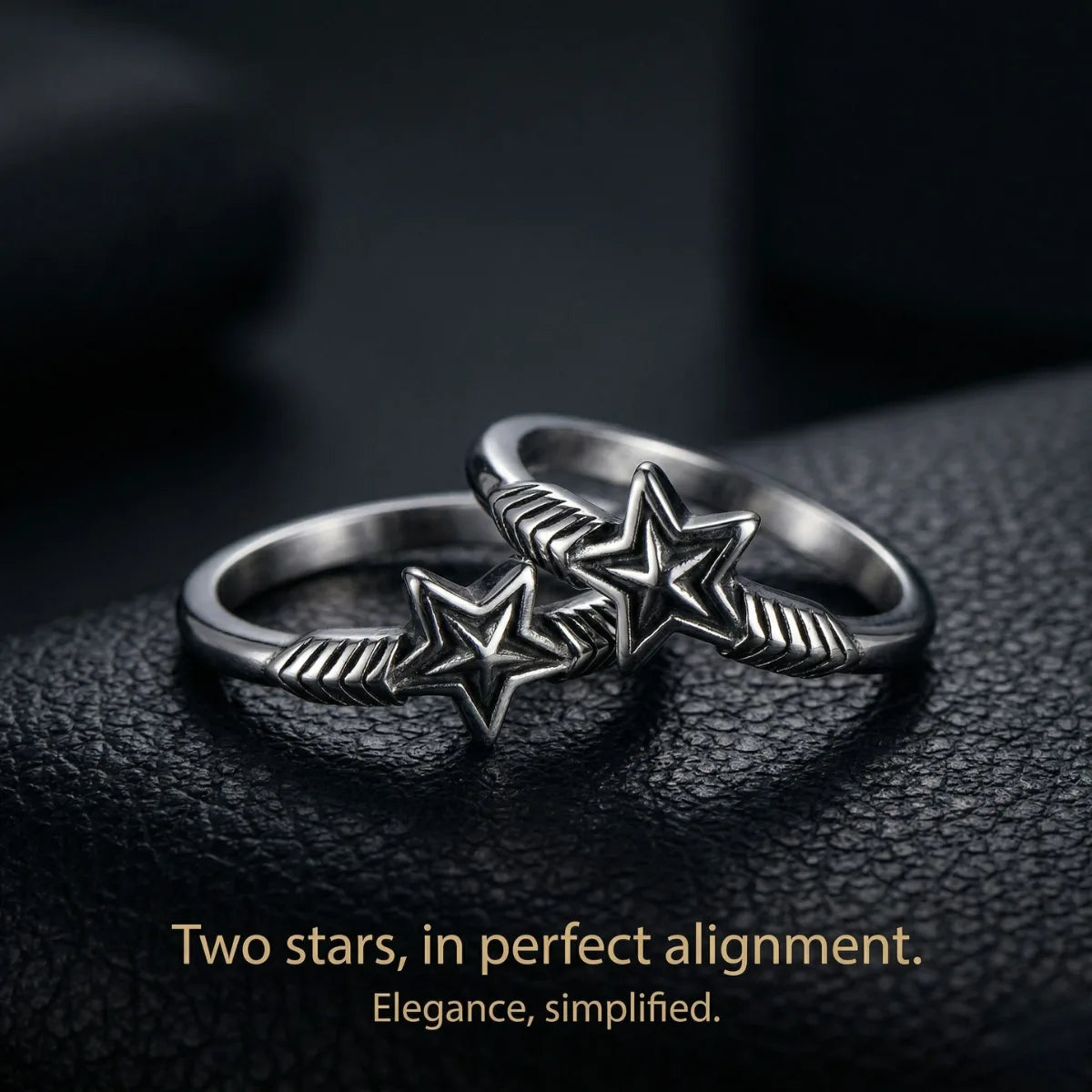Two matching Y2K star rings stainless steel dark leather