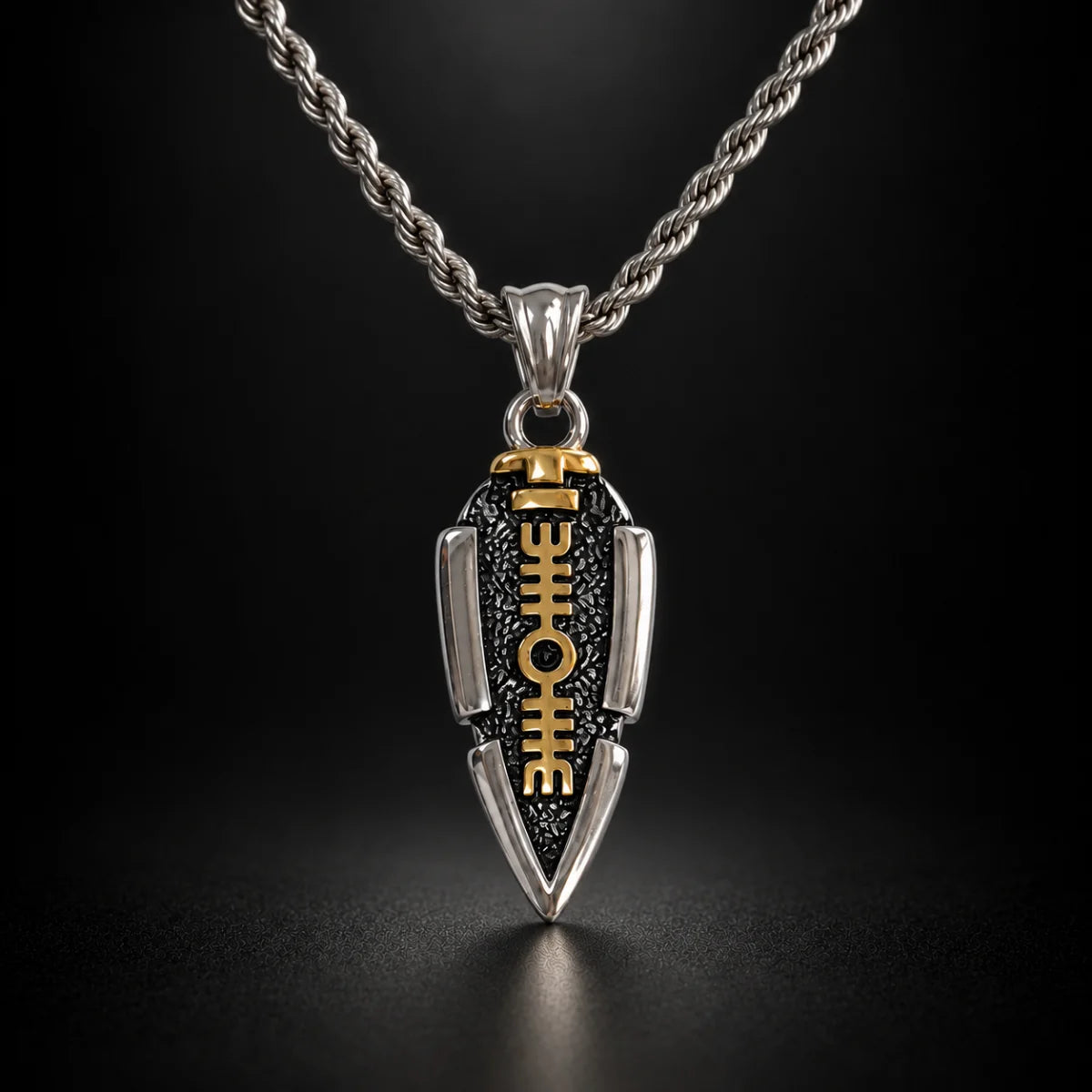 valknut spearhead pendant necklace black background hero