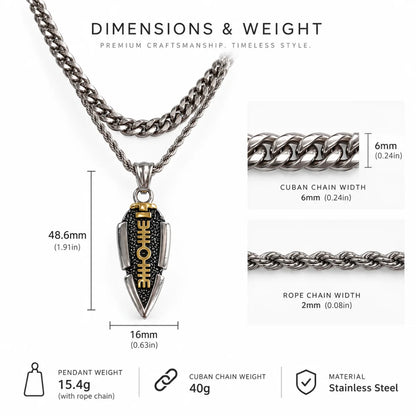 valknut spearhead pendant necklace dimensions and weight