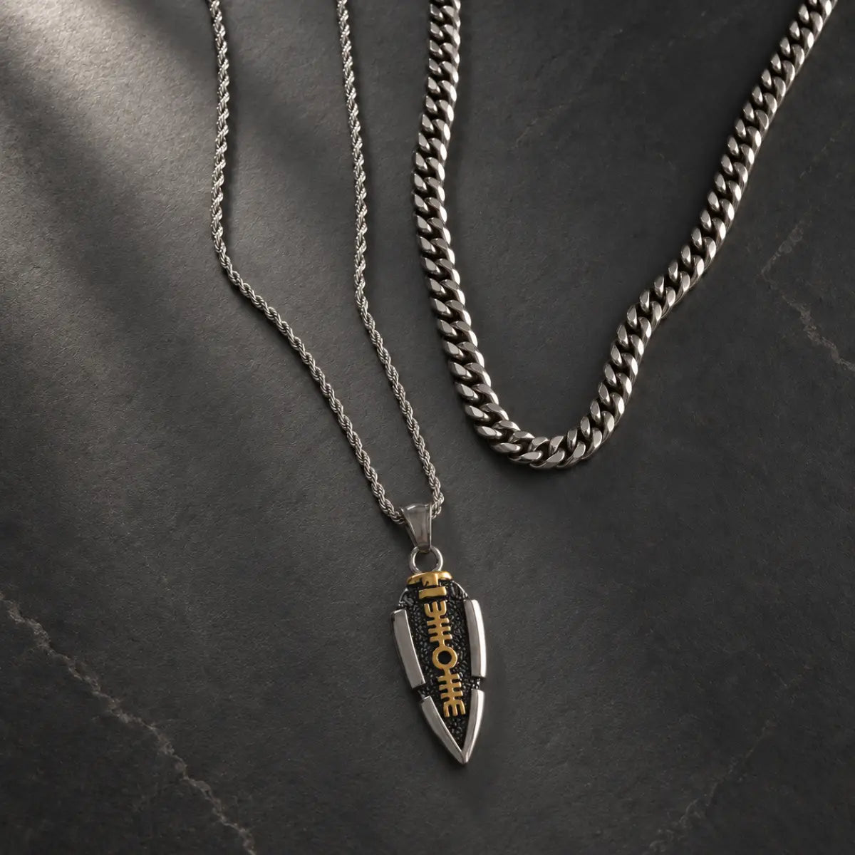 valknut spearhead pendant necklace layered set birds eye display