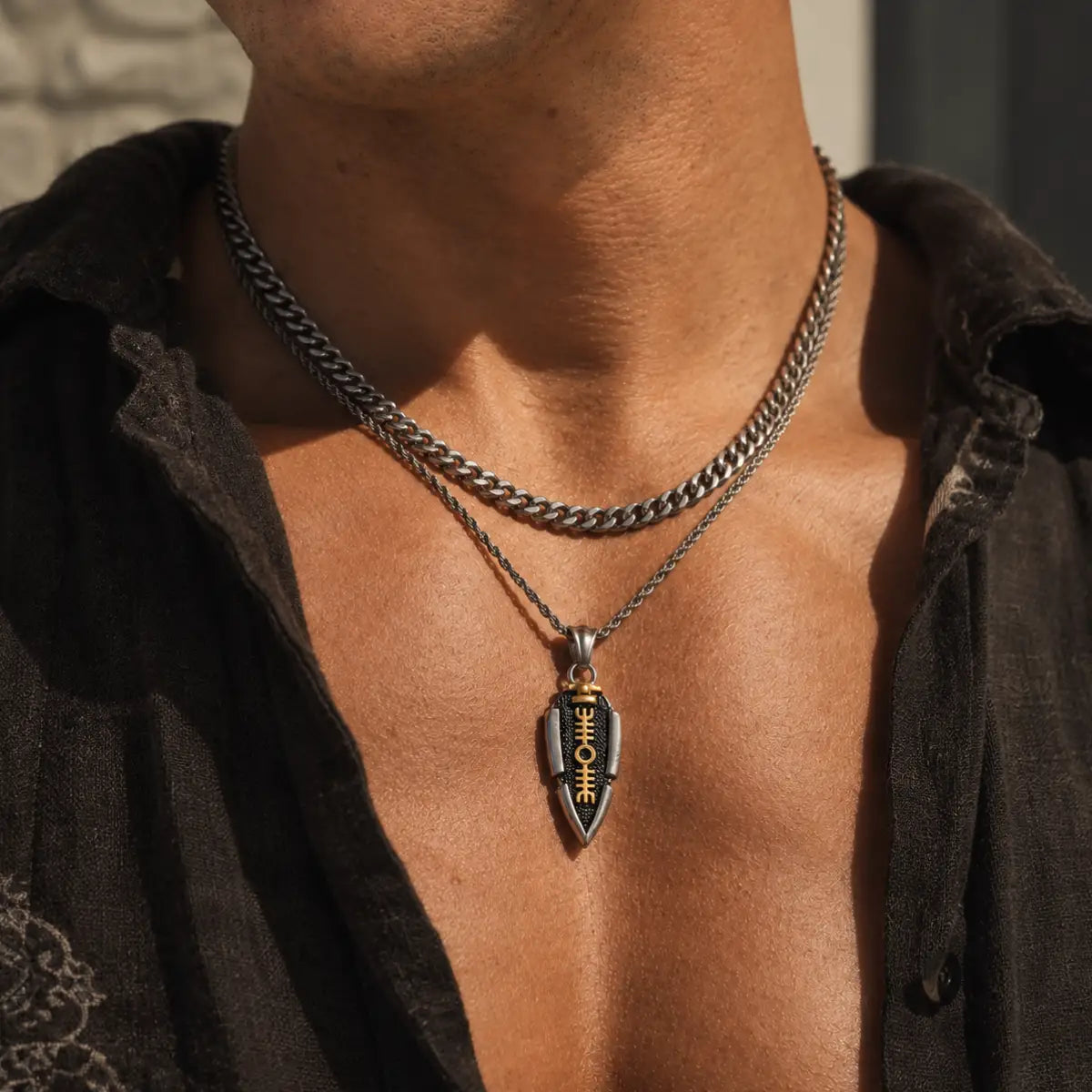valknut spearhead pendant necklace layered set lifestyle