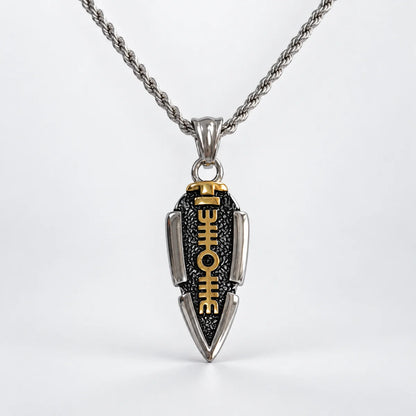 valknut spearhead pendant necklace with rope chain white background