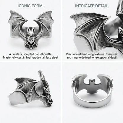 Vampire Bat Ring Design Features 316L Stainless Steel Sculpted Wings Intricate Gothic Animal Ring
