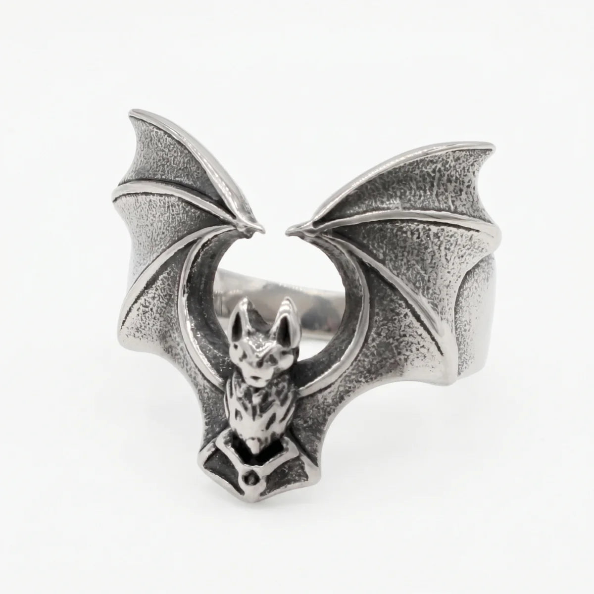 Vampire Bat Ring Silver White Background Minimalist Goth Accessories