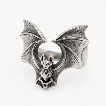 Vampire Bat Ring Silver White Background Minimalist Goth Accessories