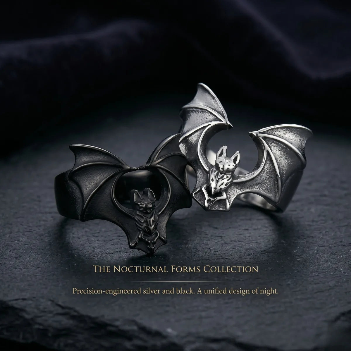 Vampire Bat Rings Collection Silver And Black Premium Stainless Steel Macabre Aesthetic Jewelry